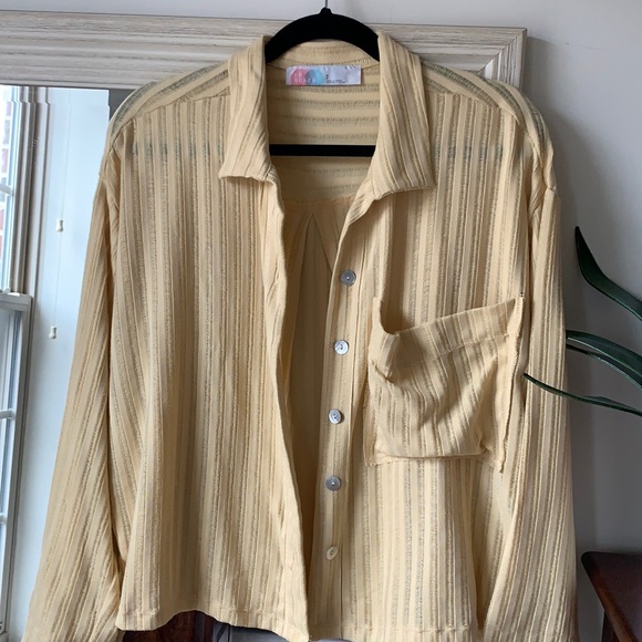 FREE PEOPLE FP Beach yellow knit long sleeve button down shirt (small) ✨ - Picture 3 of 5